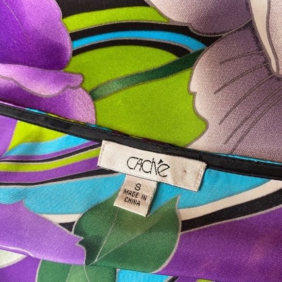 100% Silk Caché Kimono Blouse Bright Colorful Floral Pattern Side Tie Sz Small - Picture 9 of 9